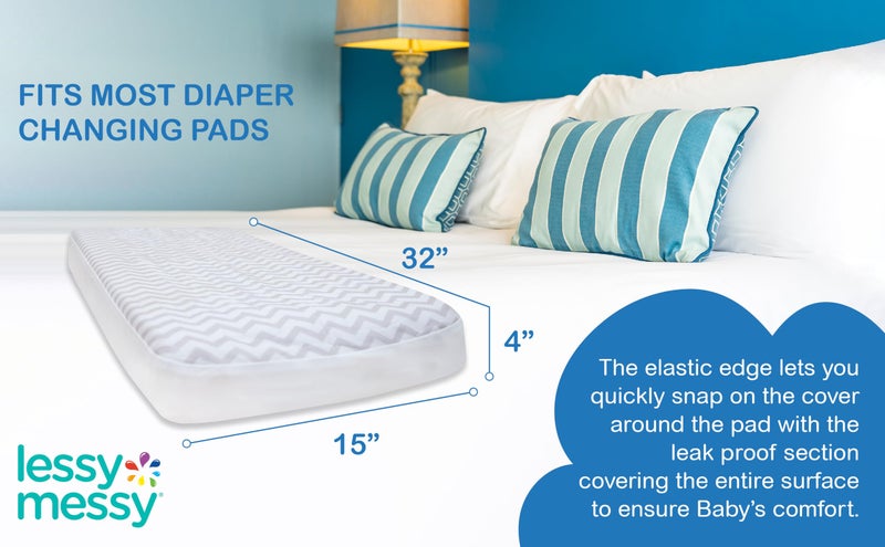 Lessy Messy Waterproof Leak-Proof Diaper Changing Pad Cover â€“ Fits Standard 32Ã—16Ã—4 in Pads â€“ Soft, Absorbent Material with Snug Elastic Edges â€“ Unique Machine Wash & Dryer Safe - (Gray) - Image 4